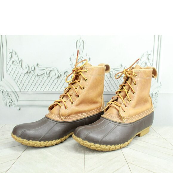 LL Bean Brown Leather Lace Up Round Toe Unlined Ankle Duck Boots Size 8 N - Picture 10 of 10